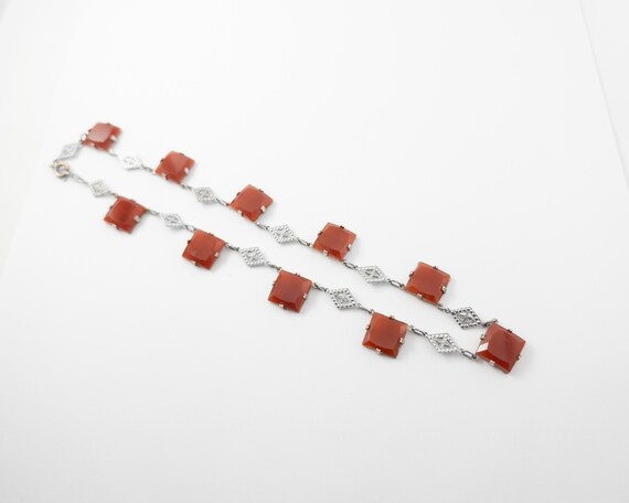 Vintage art deco carnelian glass silver tone link… - image 3