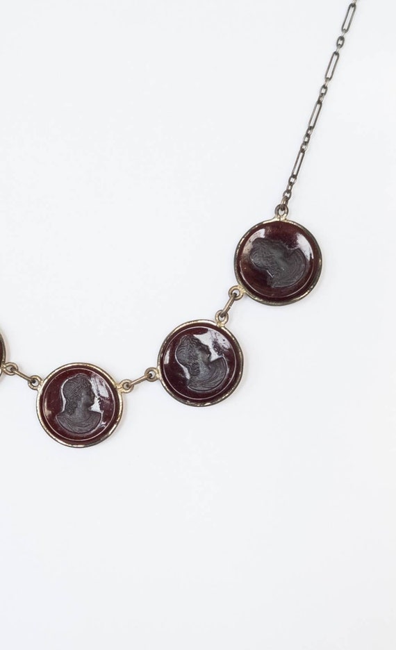 Rare art deco cameo necklace 1920s art deco red i… - image 6