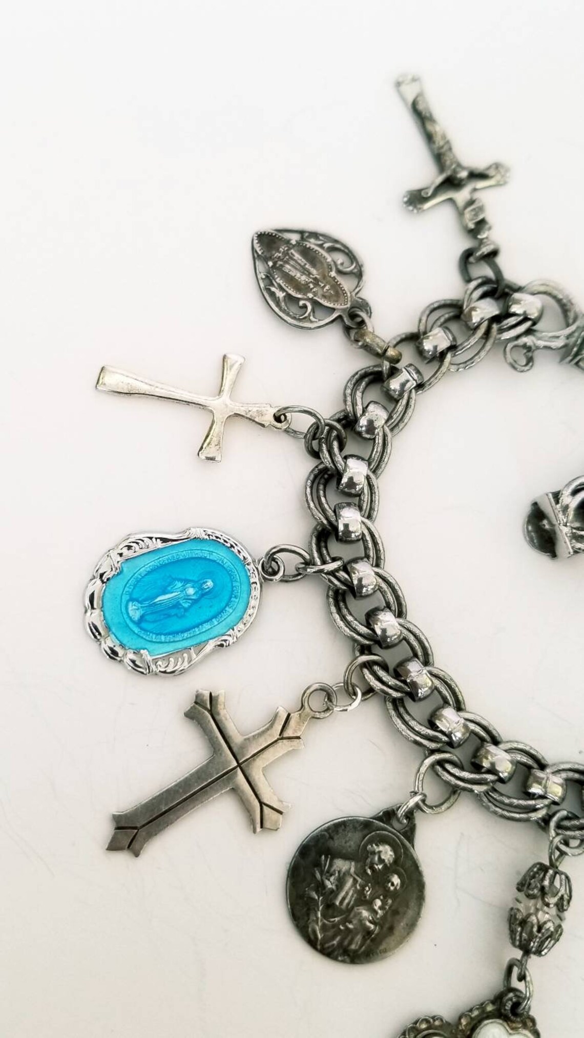 Vintage Religious Charm Bracelet Sterling Silver Catholic Etsy