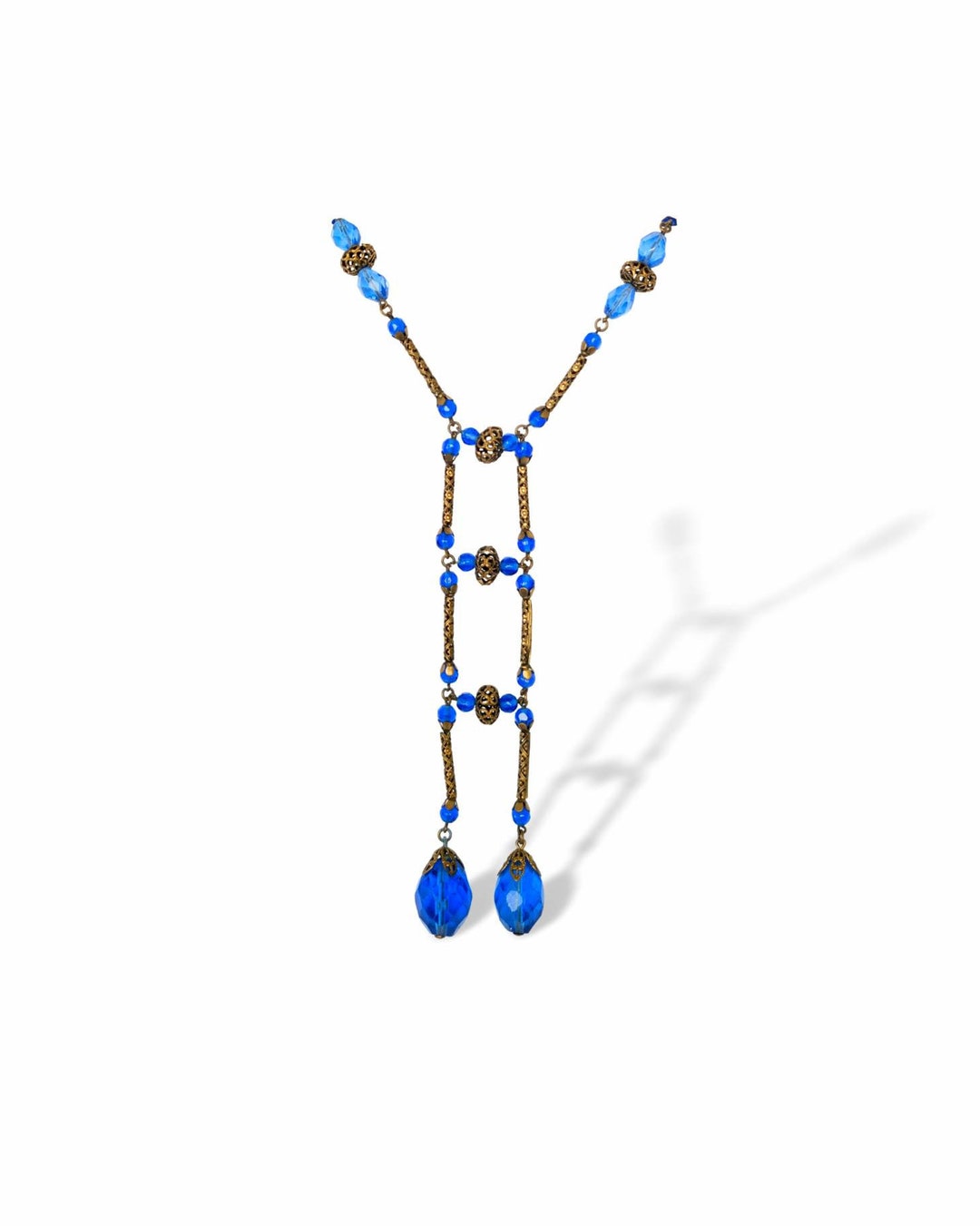 Collier Ancien Perles De Verre Bleues Et à Facettes - Très Bon état, Origine France - Vintage