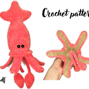 Crochet pattern squid, Amigurumi sea creatureas pattern, Sea animals crochet pattern, English pattern amigurumi pdf