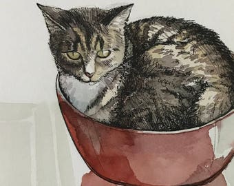 Commission an 8x10 Pet Portrait by Jamie Peterson. Ink and Watercolor Painting.