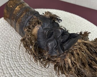 Asian Face Beard Bamboo Root Tree Hand Carved Old Man Unusual Wood Art