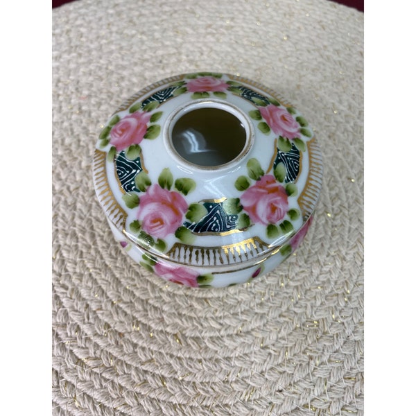 Vintage Nippon Porcelain Hair Receiver Hand Painted Vanity Decor