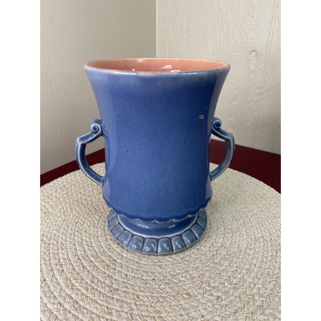 Ceramic Red Wing Vase Blue Double Handle 1173 7 Etsy