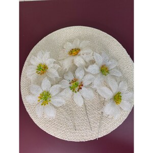 Set of 6 Vintage Retro Plastic Faux Poinsettia Glitter White Fake Floral