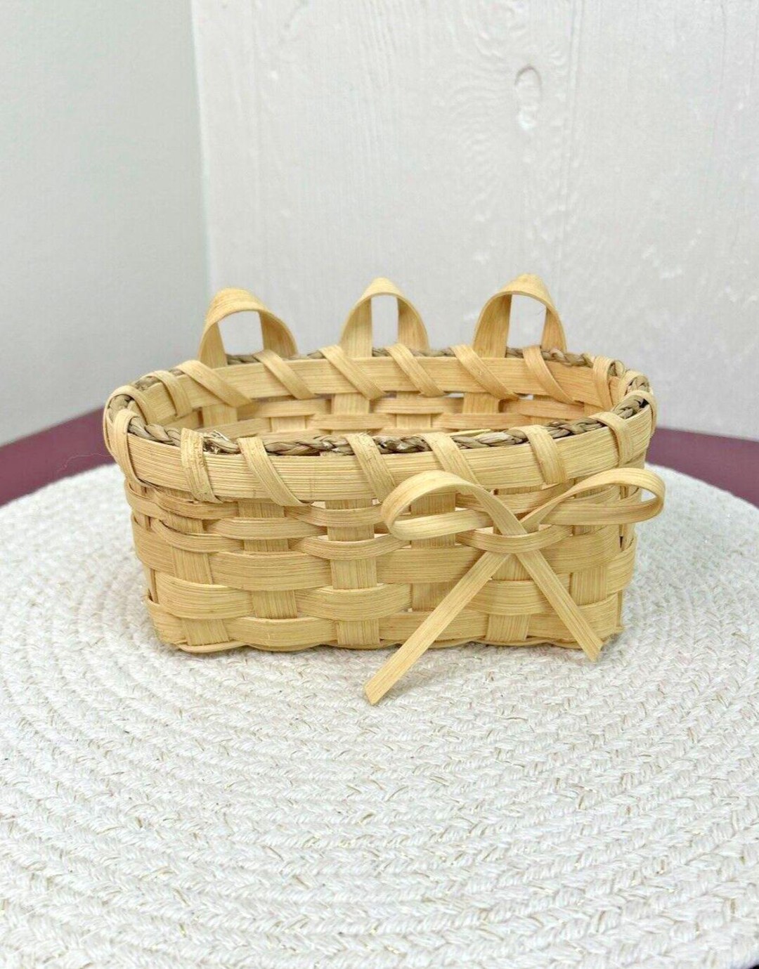 Hand Made White Oak Reed Basket Hanging Artist Signed With Bow - Etsy