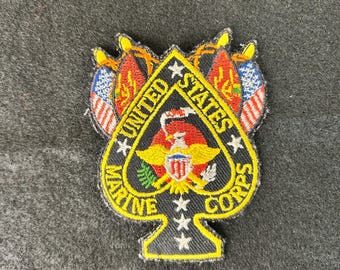Iron On Patch United States Marine Corps 4 Flags Behind Spade