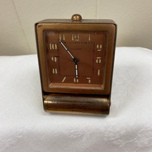 Vintage Swiss LeCouture Art Deco Travel Alarm Clock Engraved Souvenir