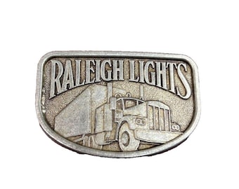 Vintage Raleigh Lights Tobacco Cigarettes Semi Truck Trucker Belt Buckle
