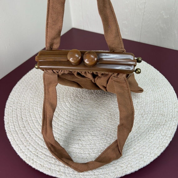 Antique Victorian Style Ladies Fabric Handbag Bak… - image 3