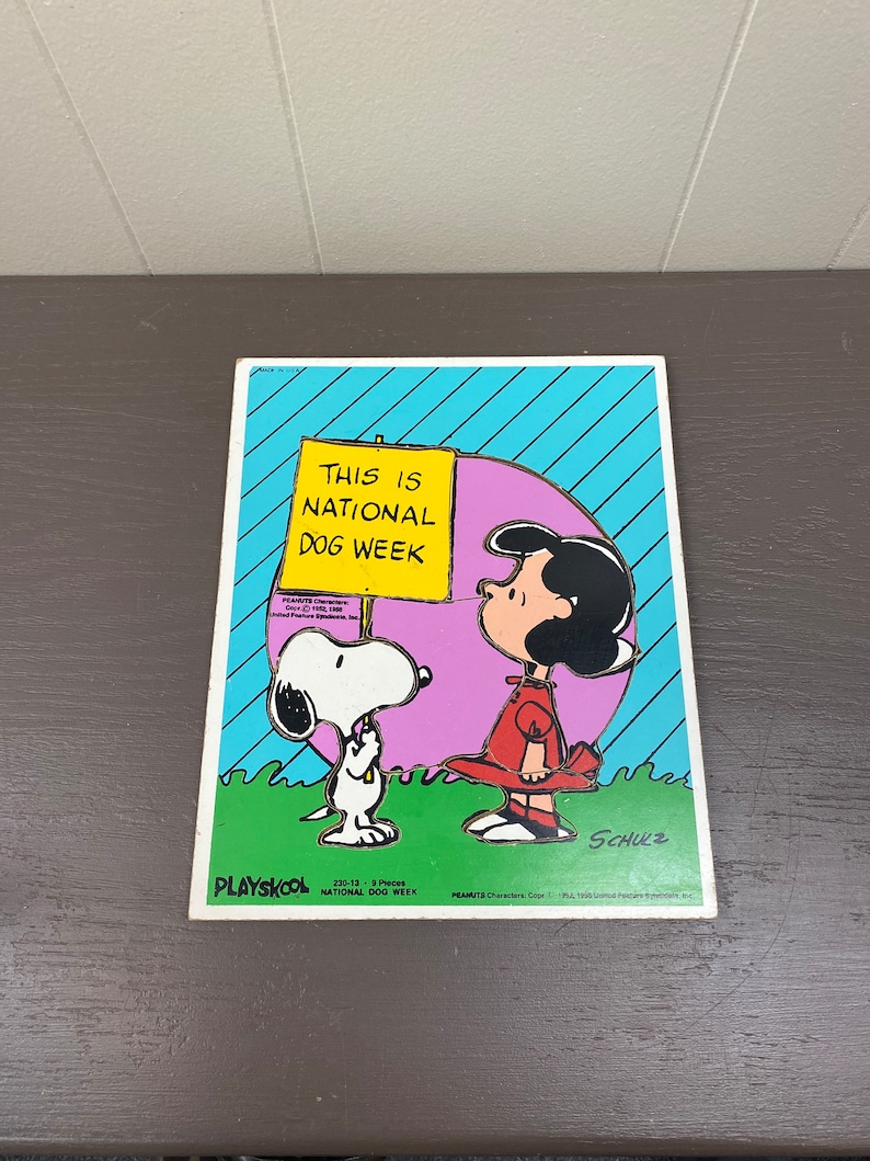 Playskool Peanuts Snoopy Lucy Board Puzzle National Dog Week 1958 United Features Syndicates 230-13 image 1