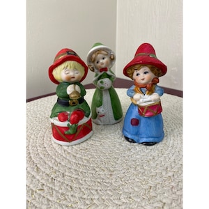 Set of 3 Vintage Jasco Ceramic Bells Christmas Children Figurines 1979