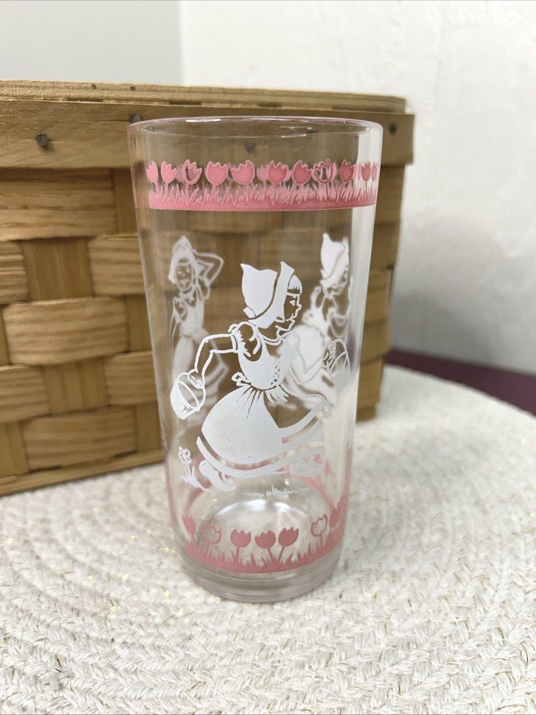 Vintage Tumbler Glass Dutch Girl Pink Tulips Swanky Swig 6 - Etsy