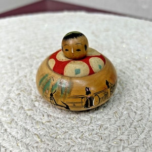 KOKESHI Japanese Doll Vintage  Japan Yukiko Pin Cushion Painted Wood