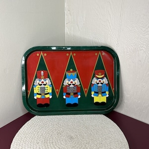 Vintage Tin Metal Serving Tray Christmas Nut Cracker Rectangle 15