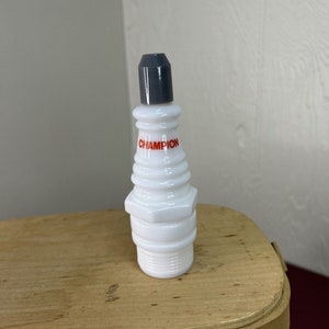 Vintage Avon Champion Spark Plug White Milk Glass Collectable Empty Decanter 70s