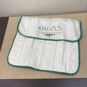Vintage Hand Stitched Linen Cloth Knife Holder Storage 12 Pocket