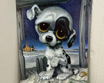 Vintage Unframed Pity Puppy Picture By Gig Sad Big Eyed Dog 1960s 12x16