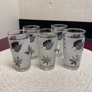 Vintage Set of 5 Silver Leaf Juice Glasses MCM Mid Century 4”