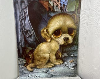 Vintage Unframed Pity Puppy Picture By Gig Sad Big Eyed Dog 1960s 12x16
