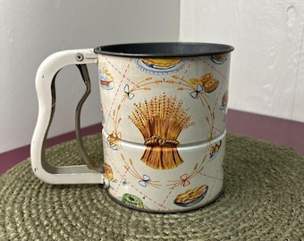 Vtg Androck Hand-I-Sift 3-Screen Sifter Wheat & Baked Goods Beige w/White Handle