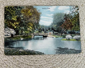 Antique Postcard Topographical Schiller Park Germany Village OH Litho Divided