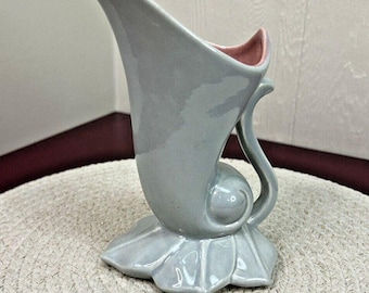 Vintage Red Wing # 1356 Gray Pink Cornucopia Vase 1940s USA 7.5
