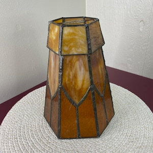 Hand Crafted Stained Glass Lamp Shade Amber Slag Glass Hexagon Shape