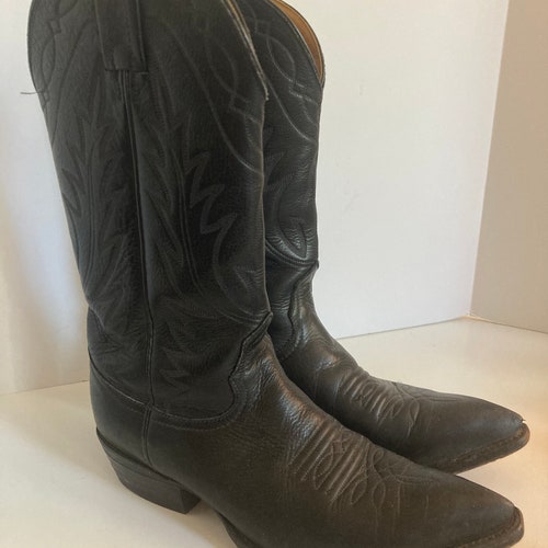 Laramie Vintage Boots/ Black Vintage Cowboy Boots/ Red Stitch - Etsy