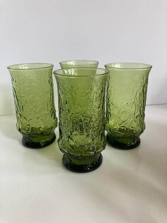 Vintage Green Drinking Glasses Set of 4 Etsy