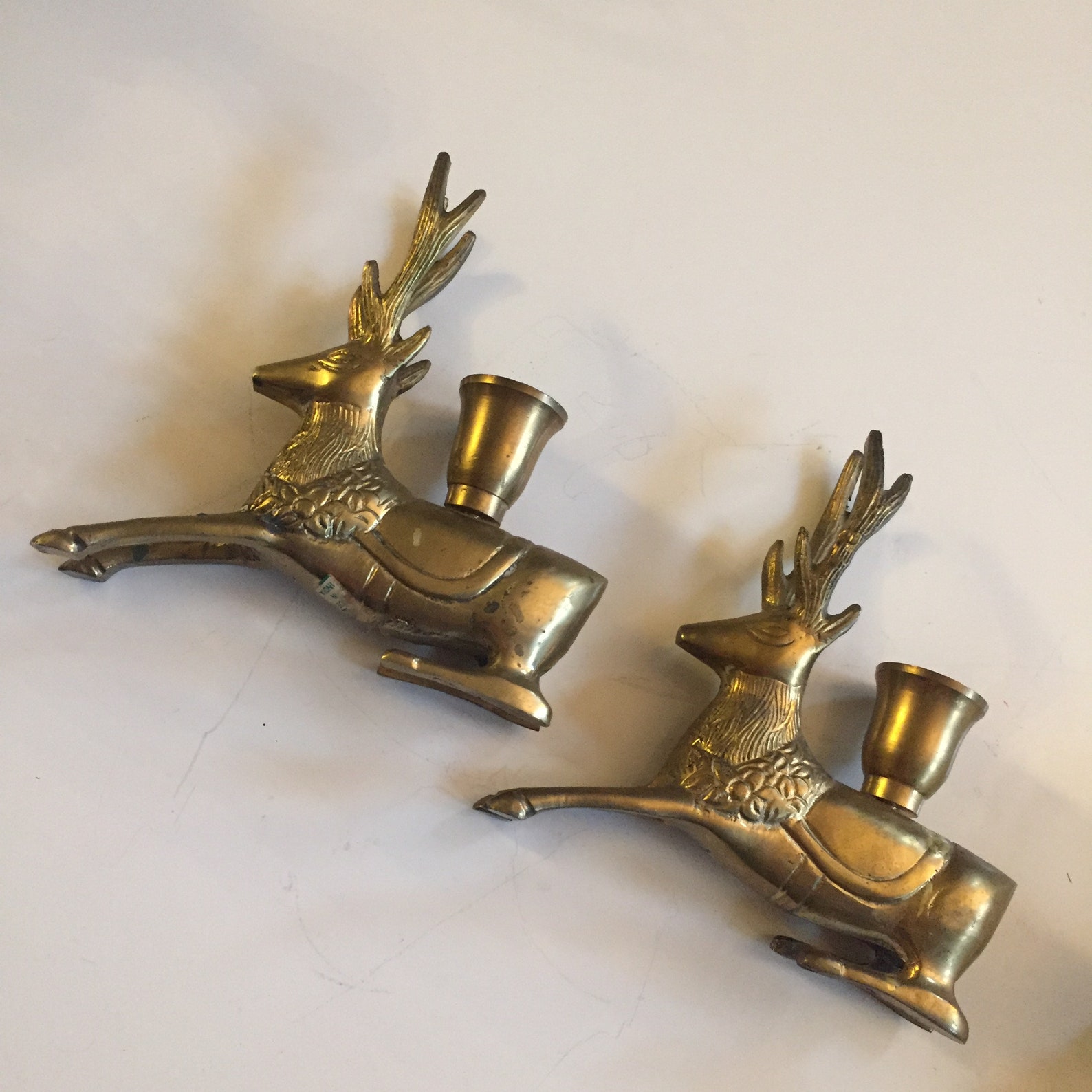 Brass Reindeer Candle Holders Pair Etsy