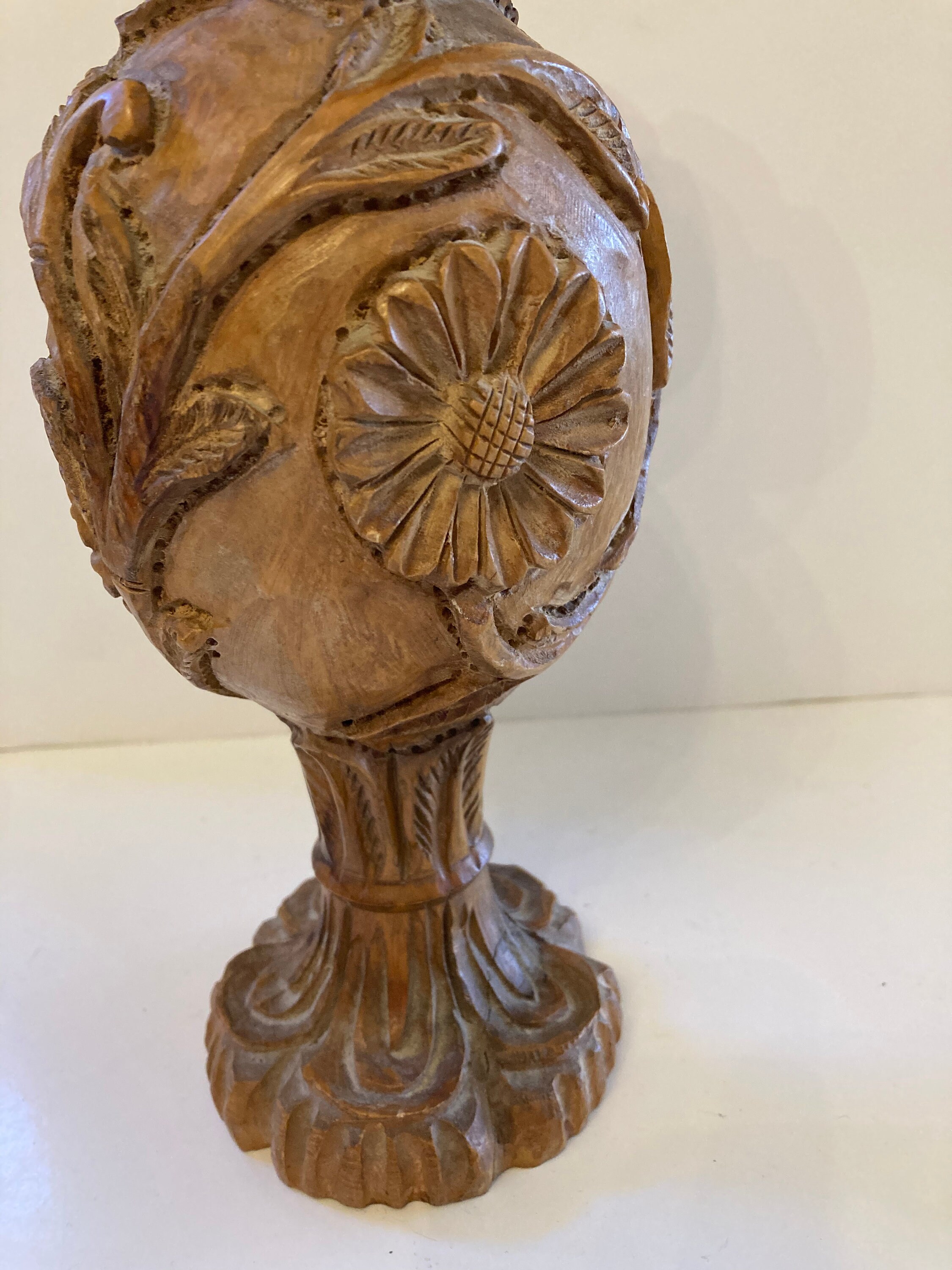 Beautiful Vintage Hand Carved Wood Vase Etsy