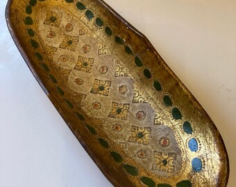 Antique Florentine Gold Gilded Painted Wood Tray