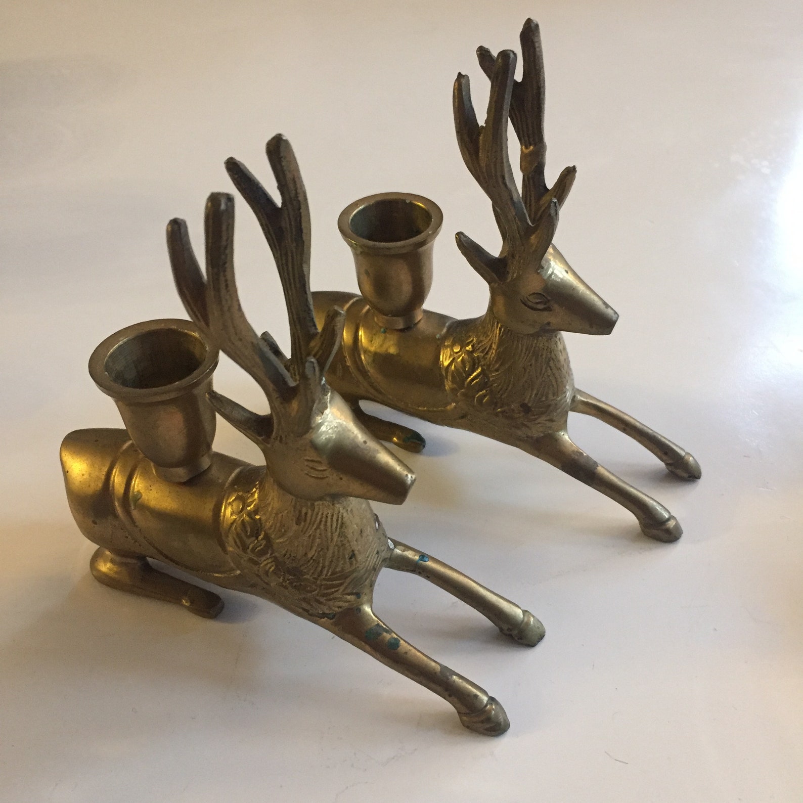 Brass Reindeer Candle Holders Pair Etsy