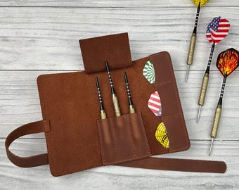 Leather Darts Case, Dart Holder Brown, Dart Player Gift