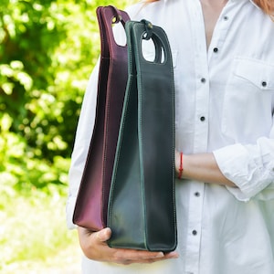 Personalized Leather Wine Bottle Tote Bag: Handcrafted Bartender Gift