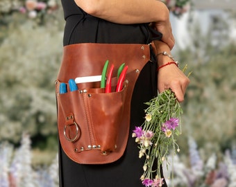 Leather Tool Belt with Phone Pocket, Personalized Tool Belt Leather, Gardening Belt, Florist Gift Tool Bag Belt, Farmer Tool Belt Pouch