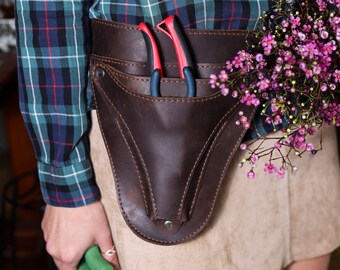 Leather Tool Bag, Flower Tool Belt, Garden Belt, Personalized Tool Bag for Gardener