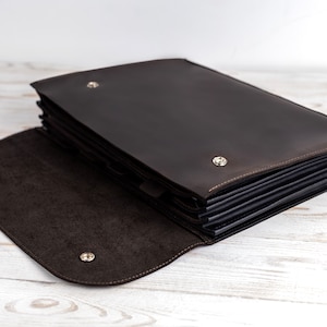 Matte Dark Brown leather accordian file organizer