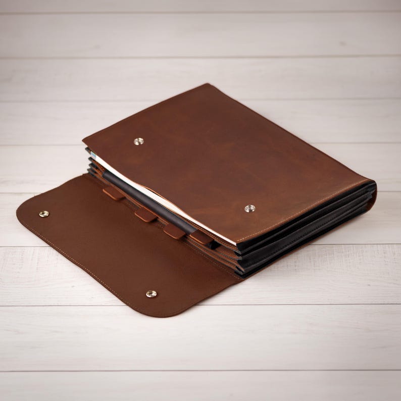 Leather File Folder, Accordion File Organizer, Leather Holder A4 for documents, Vertical Expanding Folder, School Folder Matte Light Brown
