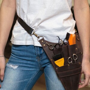 Stylist Werkzeugtasche, Leder Werkzeugtasche, Friseur Werkzeug Tasche, Scheren Halter, Hairstylist Werkzeug Tasche, Friseur Werkzeug Halter Braun
