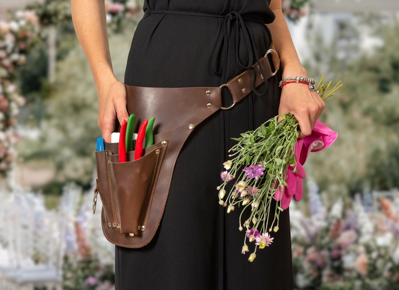 Leather Tool Belt with Phone Pocket, Personalized Tool Belt Leather, Gardening Belt, Florist Gift Tool Bag Belt, Farmer Tool Belt Pouch image 5
