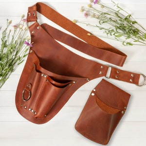 Leather Tool Belt with Phone Pocket, Personalized Tool Belt Leather, Gardening Belt, Florist Gift Tool Bag Belt, Farmer Tool Belt Pouch Tool bag+Pouch