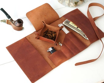 Rouleau de pipe à tabac en cuir, support et plateau de pipe portables, cadeau pour homme