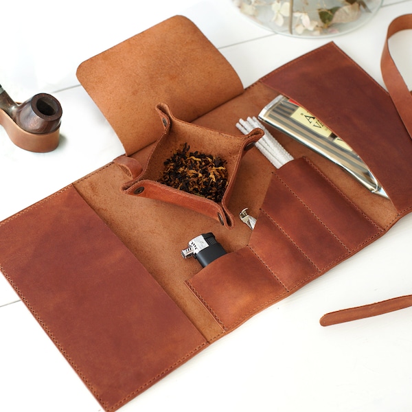 Leather pipe roll, Leather pipe case, Tobacco pipe roll, Leather pipe bag, Pipe stand, Gift for Men