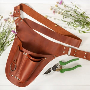 Leather Tool Belt with Phone Pocket, Personalized Tool Belt Leather, Gardening Belt, Florist Gift Tool Bag Belt, Farmer Tool Belt Pouch image 7