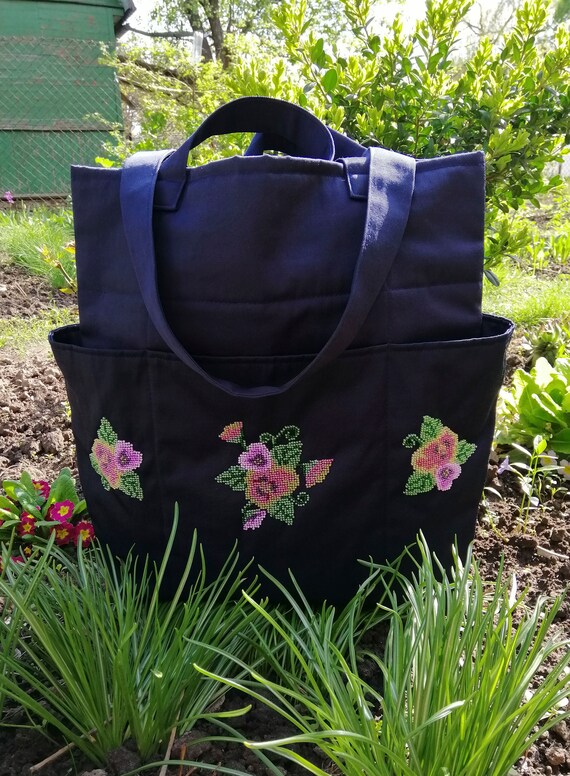 Plain Canvas Tote Bag Beaded Large Bead Florist Tool