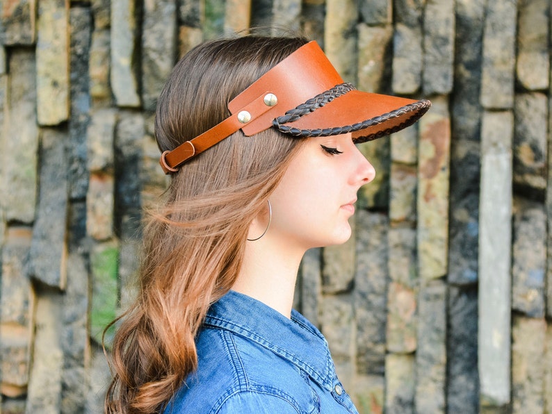Brown Leather Visor For Women Leather Visor Hat Leather Etsy