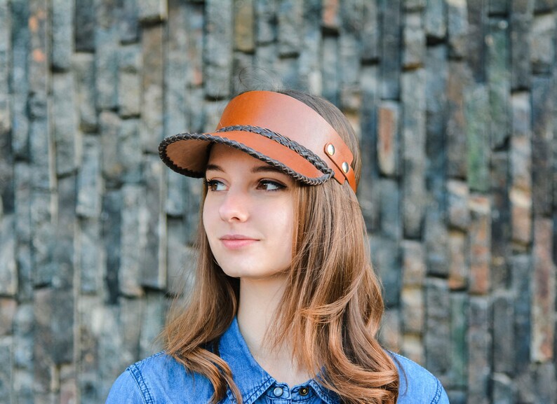 Brown Leather Visor For Women Leather Visor Hat Leather Etsy